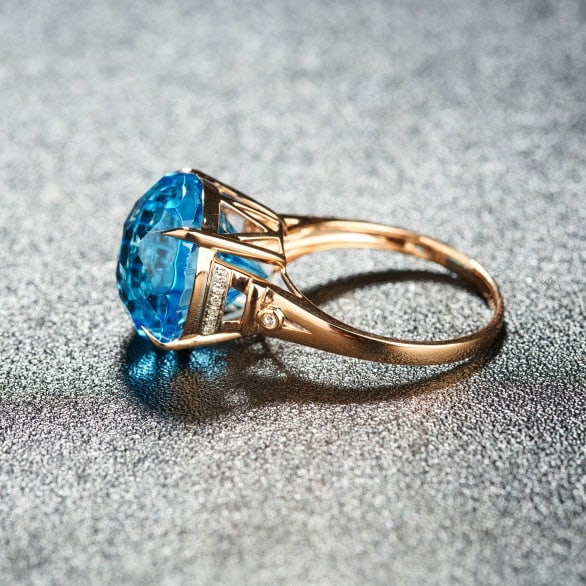 14k Gold 13.85 Ct Natural Topaz & Diamond Ring - 4