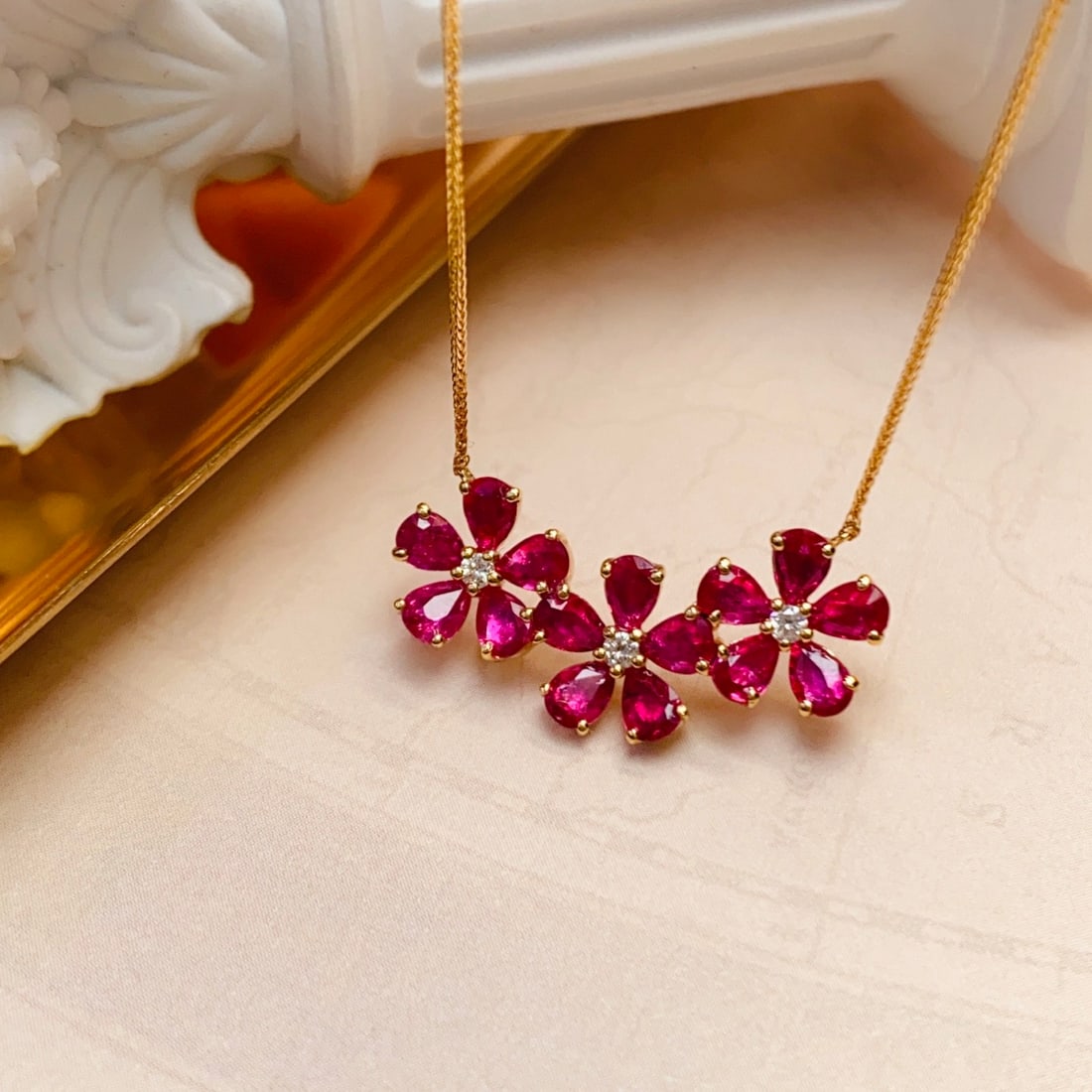 14k Gold 2.50 Ct Natural Ruby & Diamond Necklace - 2
