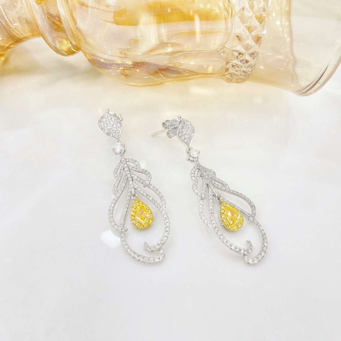 14k Gold 1.44 Ctw Natural Yellow Diamond & Diamond Earrings - 4