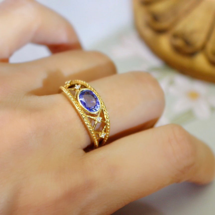 14k Gold 1.13 Ct Natural Tanzanite & Diamond Ring - 6