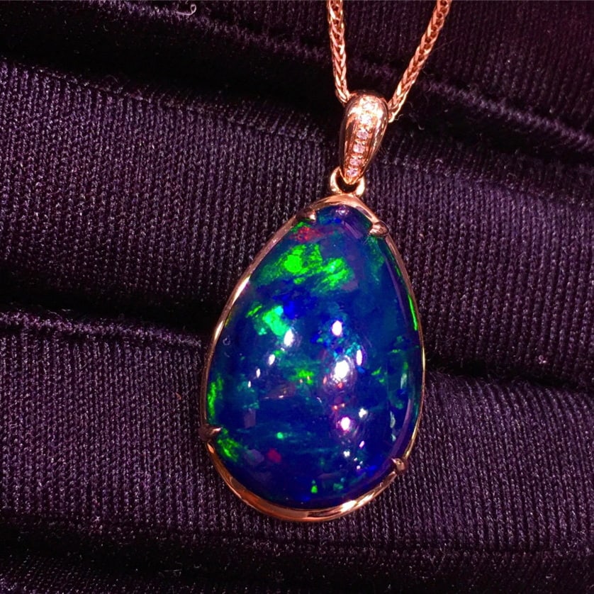 14k Gold 11.22 Ct Natural Opal & Diamond Pendant( Without Chain ) - 2
