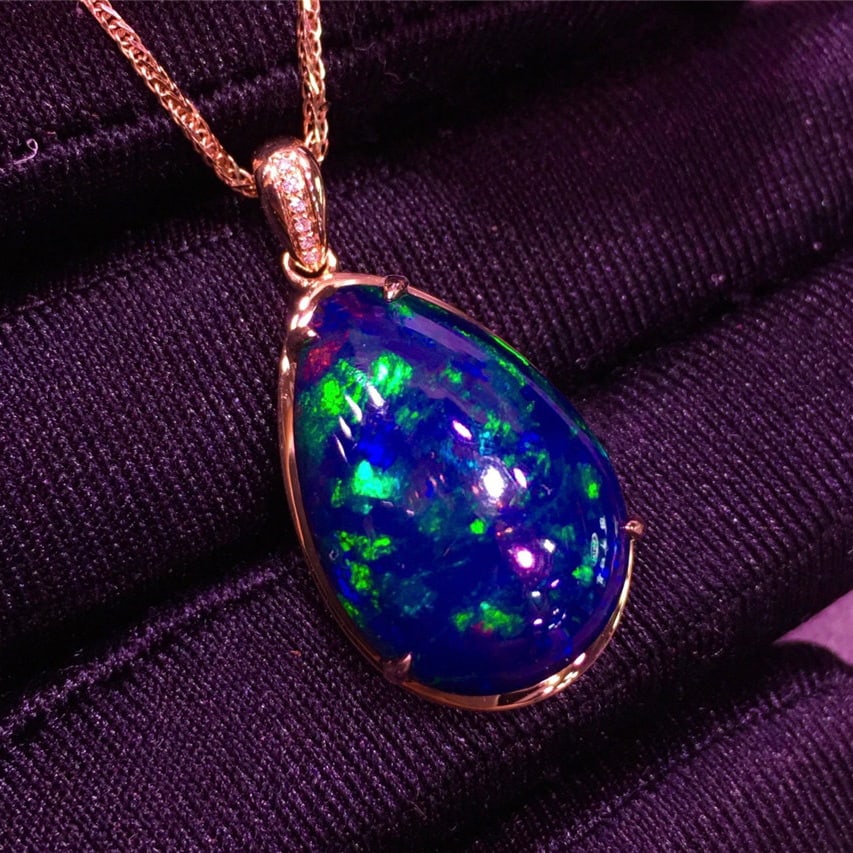 14k Gold 11.22 Ct Natural Opal & Diamond Pendant( Without Chain ) - 3