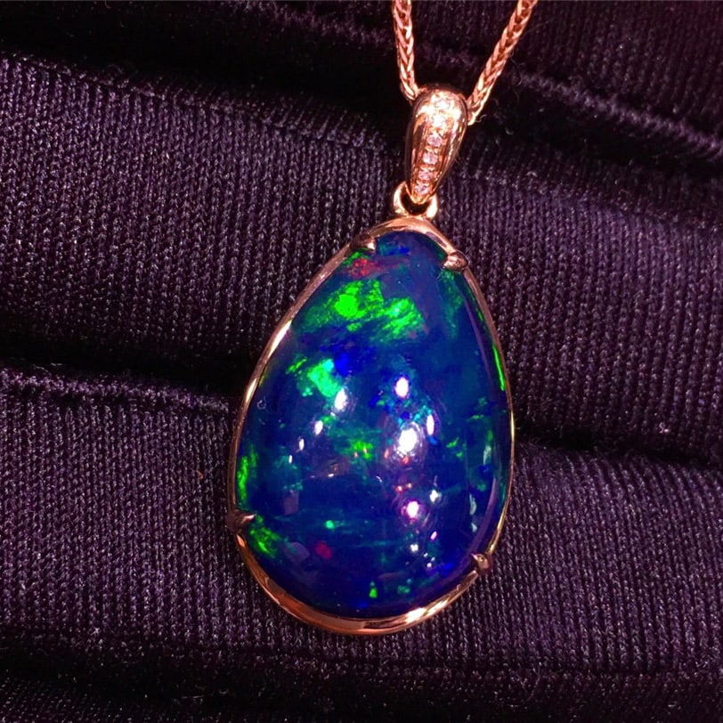14k Gold 11.22 Ct Natural Opal & Diamond Pendant( Without Chain ) - 4