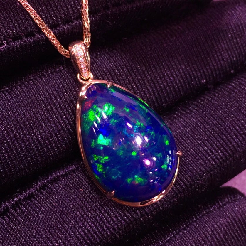 14k Gold 11.22 Ct Natural Opal & Diamond Pendant( Without Chain ) - 5
