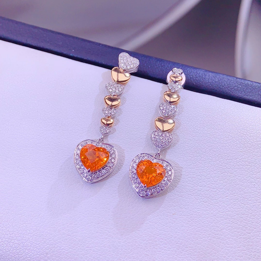 14k Gold 2.98 Ct Natural Spessartine & Diamond Earrings - 2