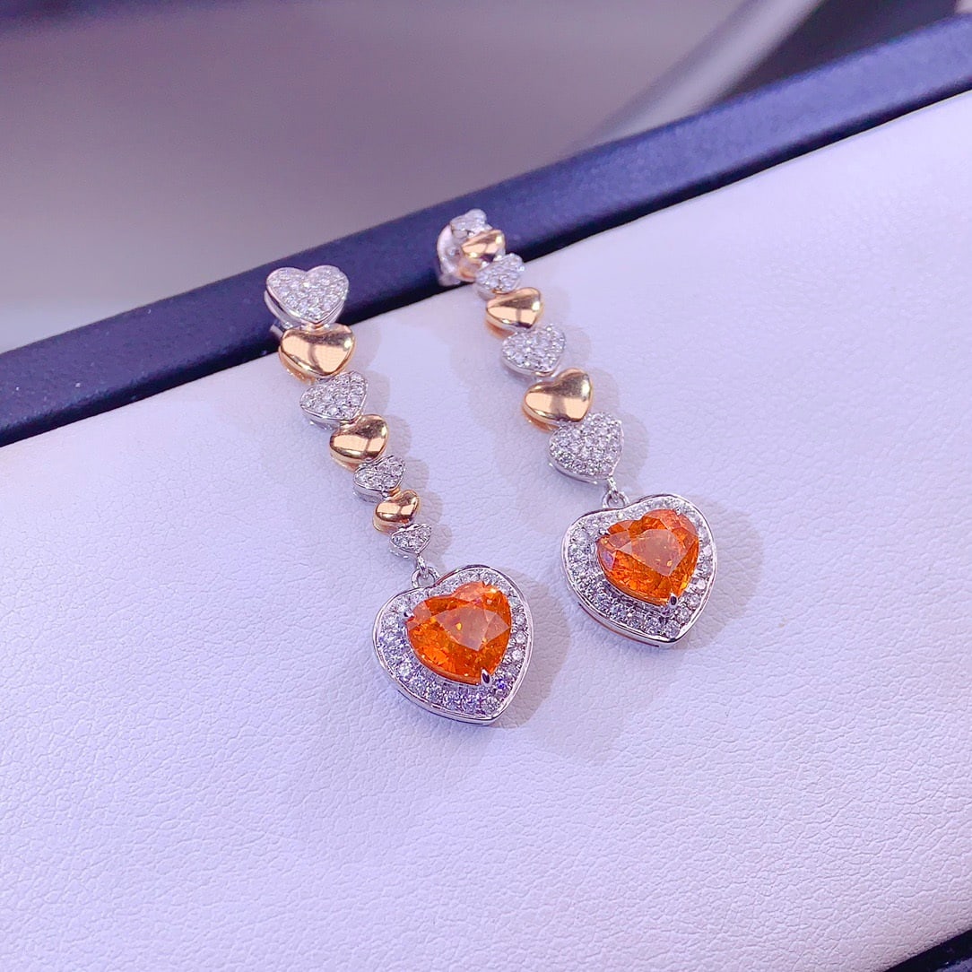 14k Gold 2.98 Ct Natural Spessartine & Diamond Earrings - 3