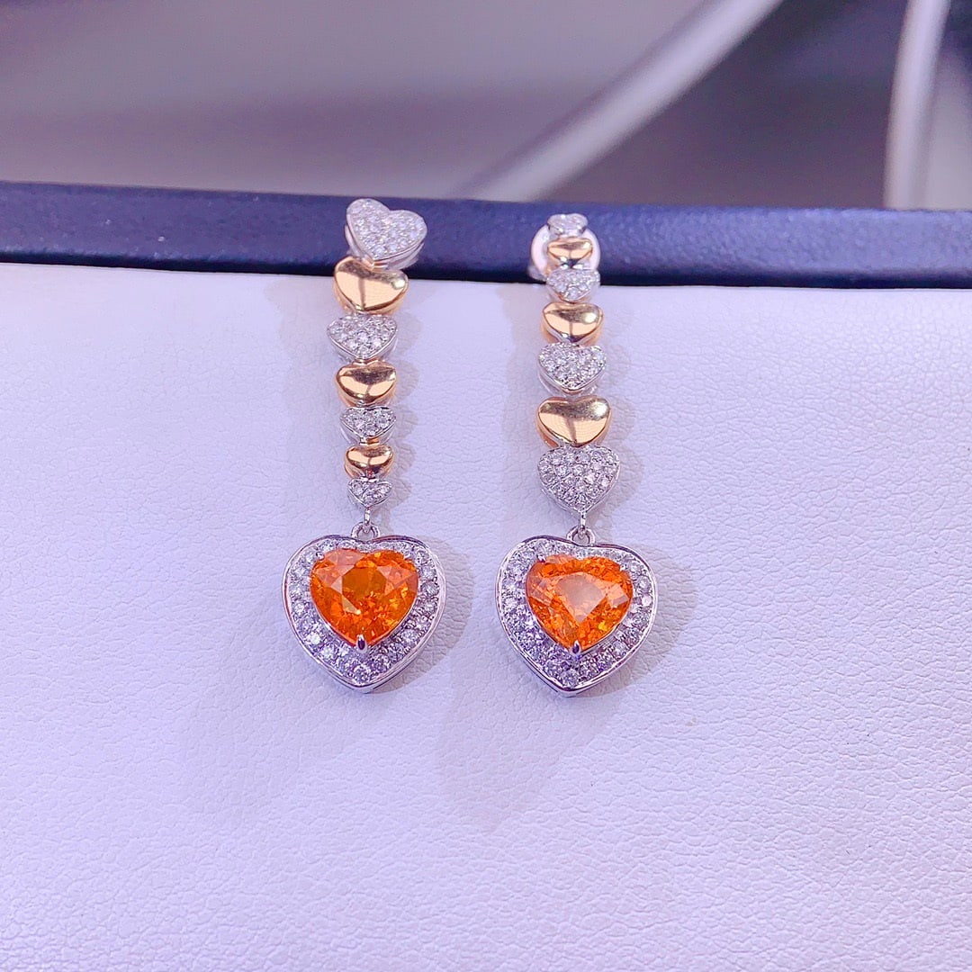 14k Gold 2.98 Ct Natural Spessartine & Diamond Earrings - 4