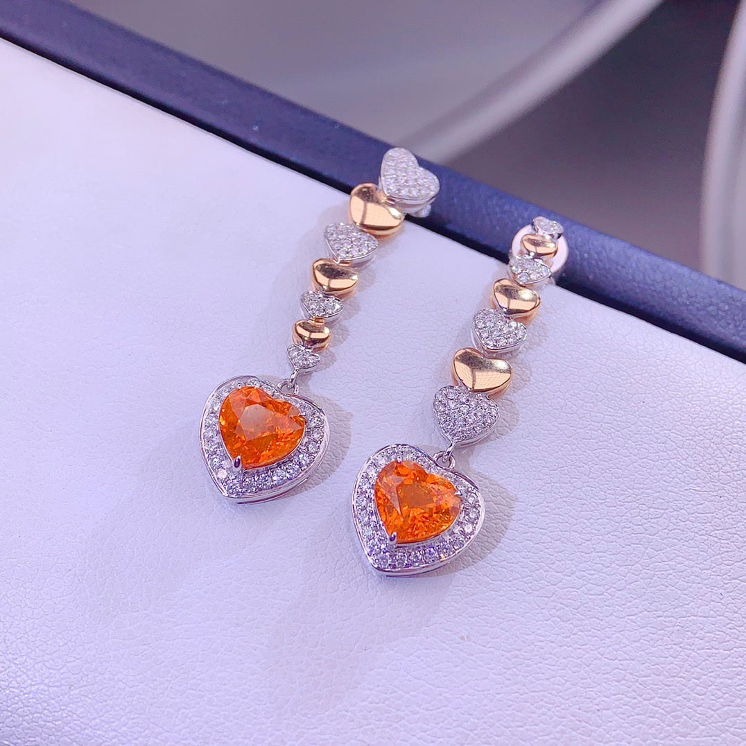 14k Gold 2.98 Ct Natural Spessartine & Diamond Earrings - 5