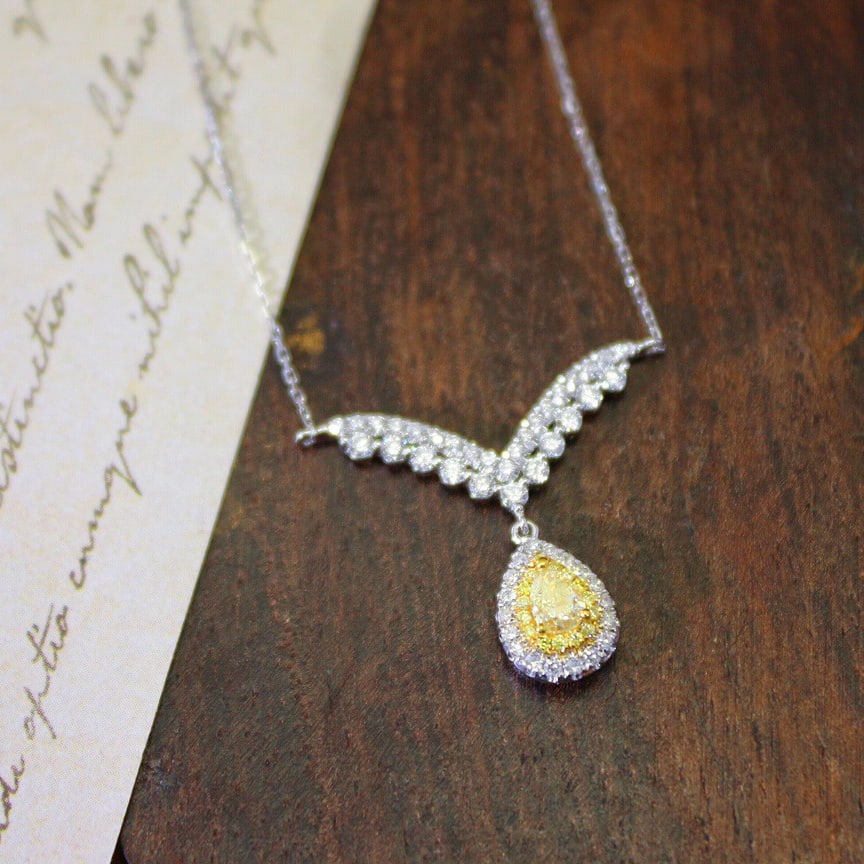 14k Gold 0.58 Ctw Natural Yellow Diamond & Diamond Necklace - 3