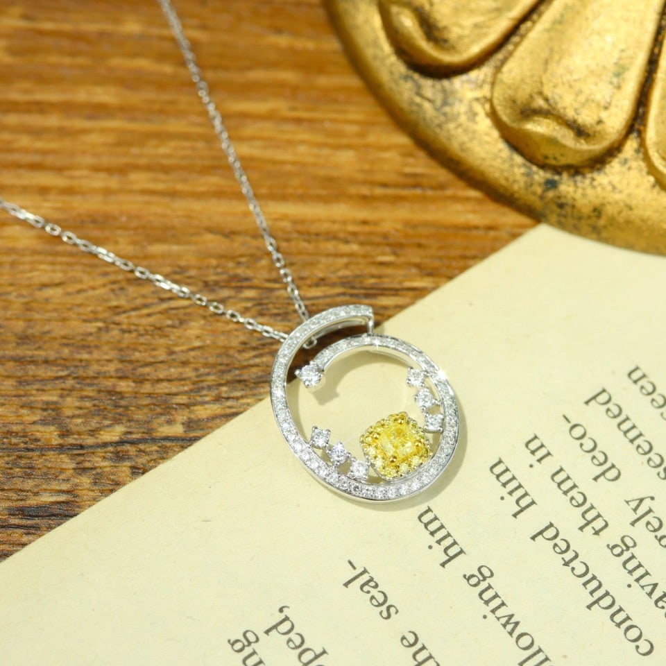 14k Gold 0.57 Ctw Natural Yellow Diamond & Diamond Pendant( Without Chain ) - 2