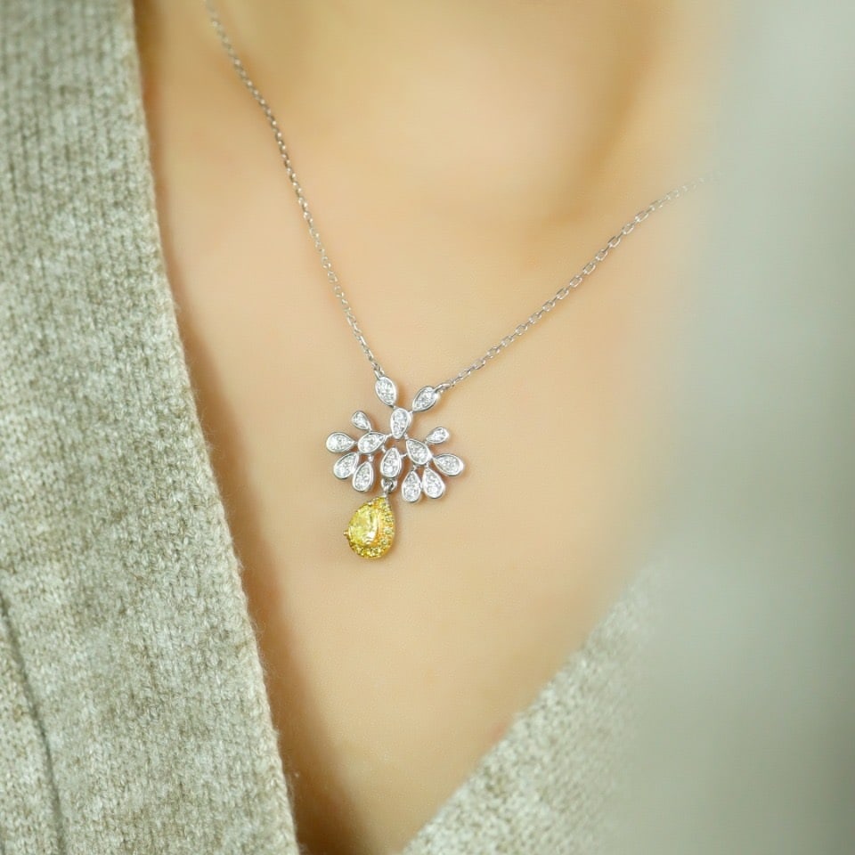 14k Gold 0.41 Ctw Natural Yellow Diamond & Diamond Necklace - 6