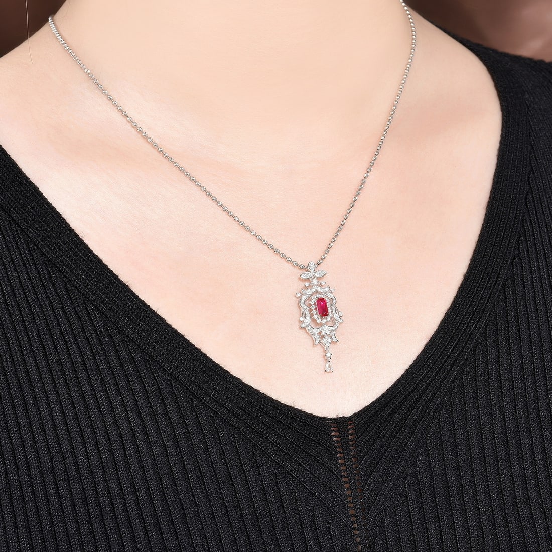 14k Gold 0.88 Ctw Natural Ruby & Diamond Pendant( Without Chain ) - 2