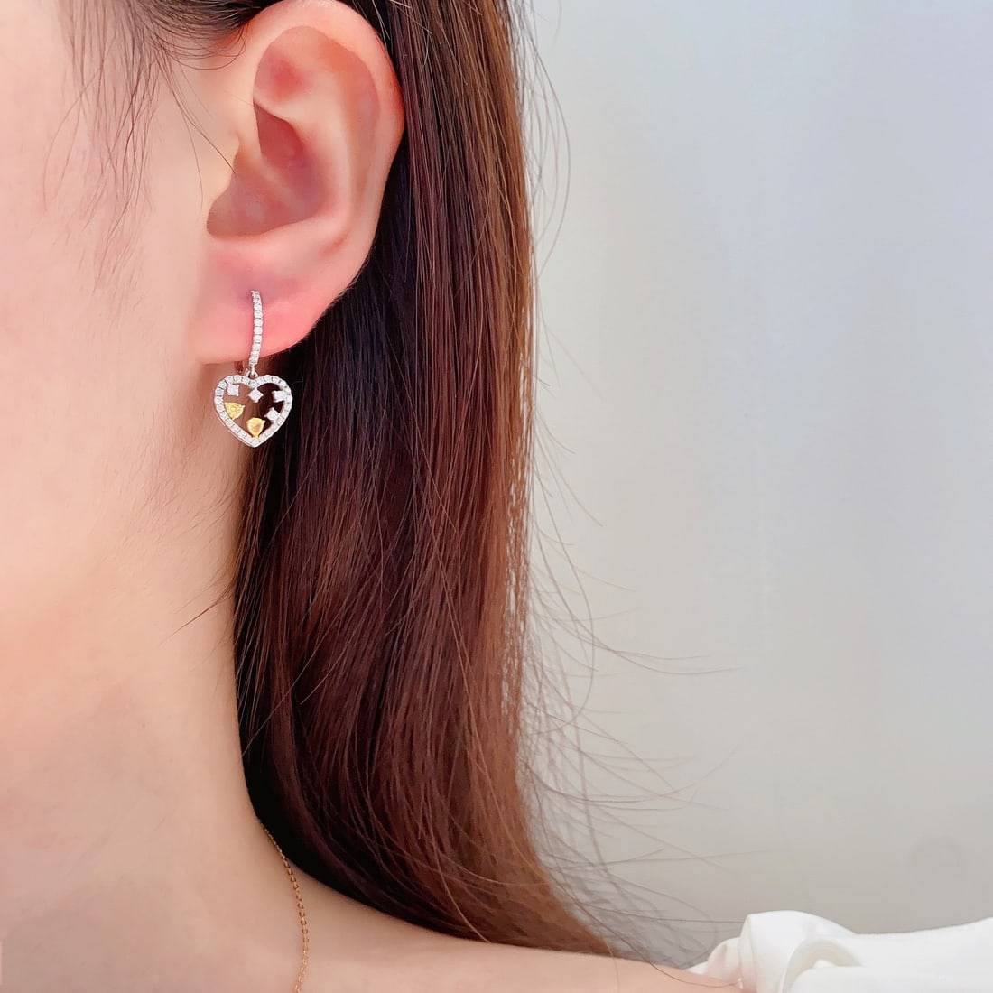 14k Gold 0.90 Ctw Natural Yellow Diamond & Diamond Earrings - 2