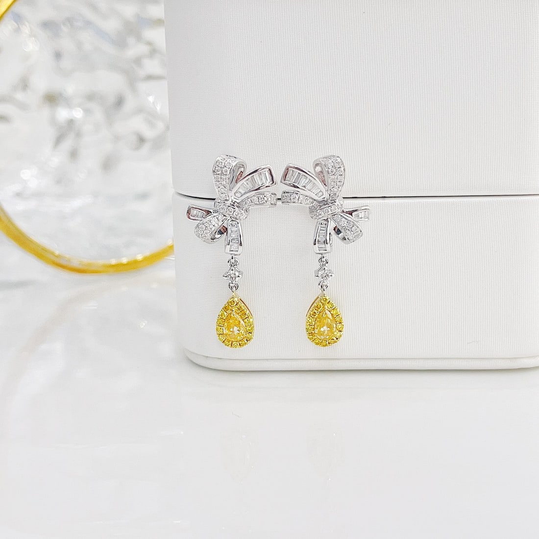 14k Gold 1.16 Ctw Natural Yellow Diamond & Diamond Earrings - 2