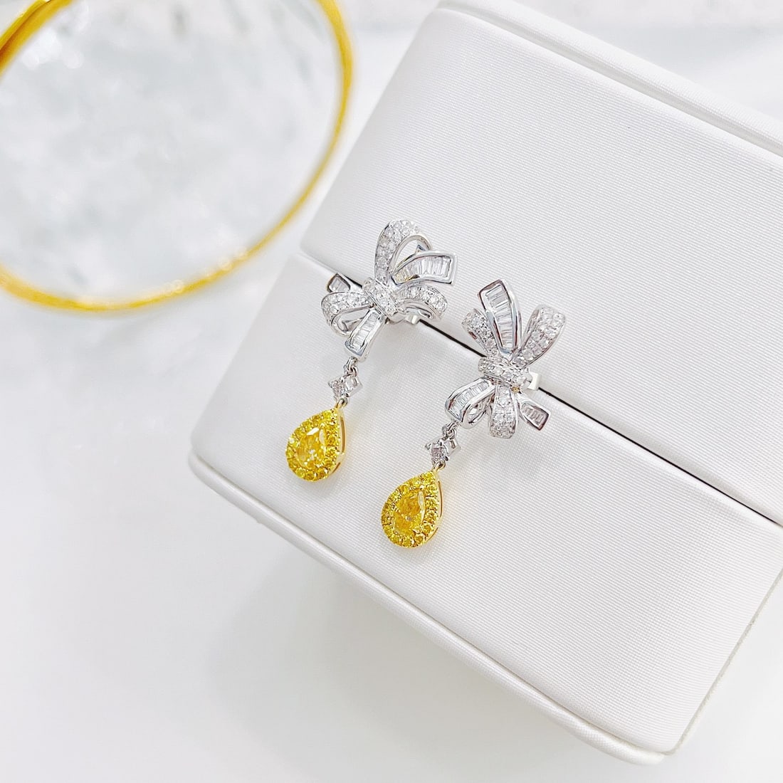 14k Gold 1.16 Ctw Natural Yellow Diamond & Diamond Earrings - 3