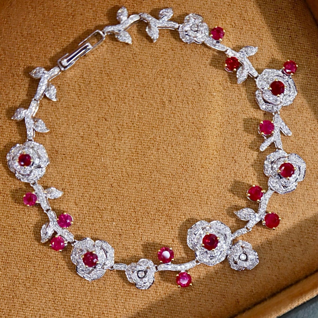 14k Gold 3.48 Ctw Natural Ruby & Diamond Bracelet - 2