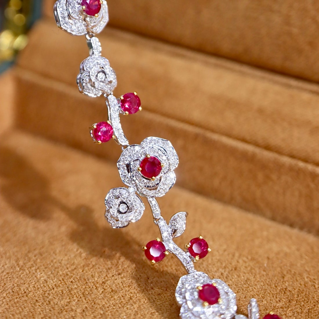 14k Gold 3.48 Ctw Natural Ruby & Diamond Bracelet - 7