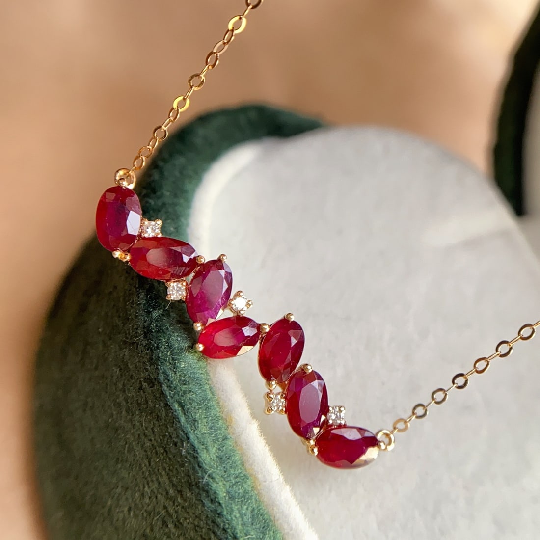 14k Gold 2.80 Ct Natural Ruby & Diamond Necklace - 2