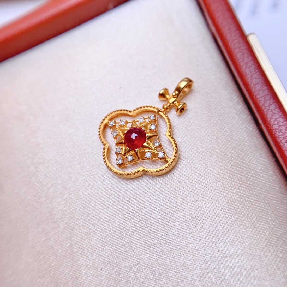 14k Gold 0.40 Ct Natural Ruby & Diamond Pendant( Without Chain ) - 4