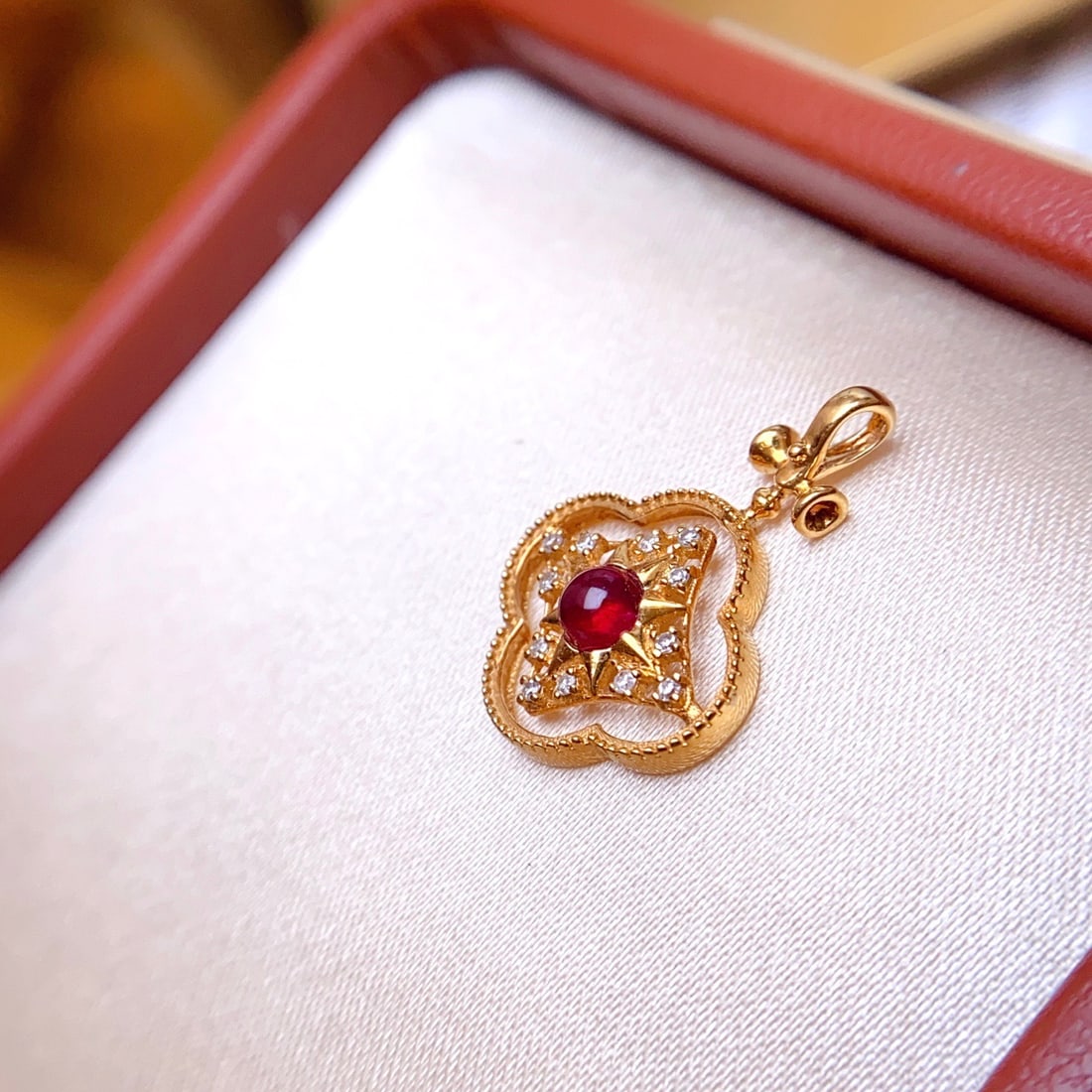 14k Gold 0.40 Ct Natural Ruby & Diamond Pendant( Without Chain ) - 5
