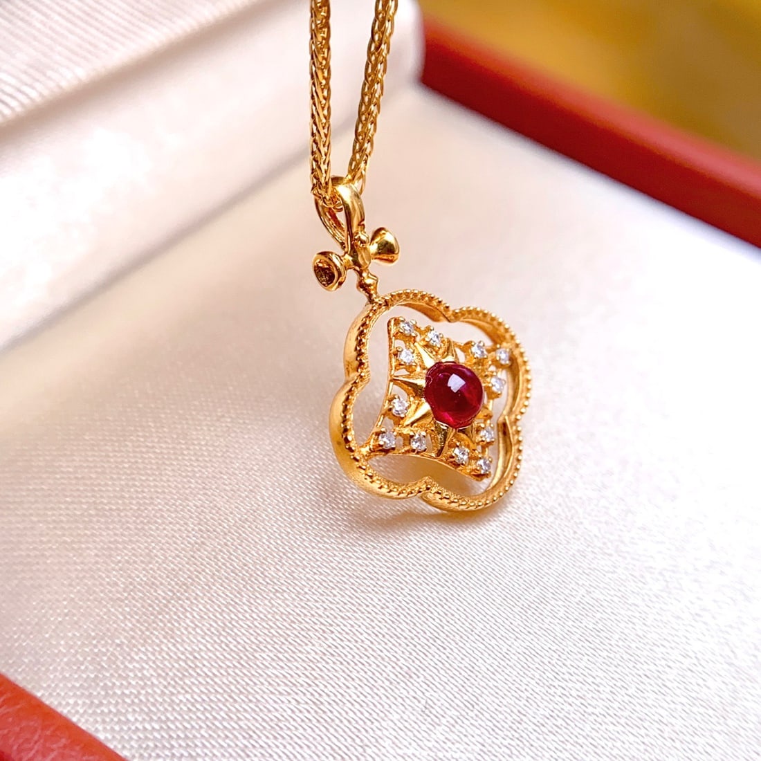 14k Gold 0.40 Ct Natural Ruby & Diamond Pendant( Without Chain ) - 6