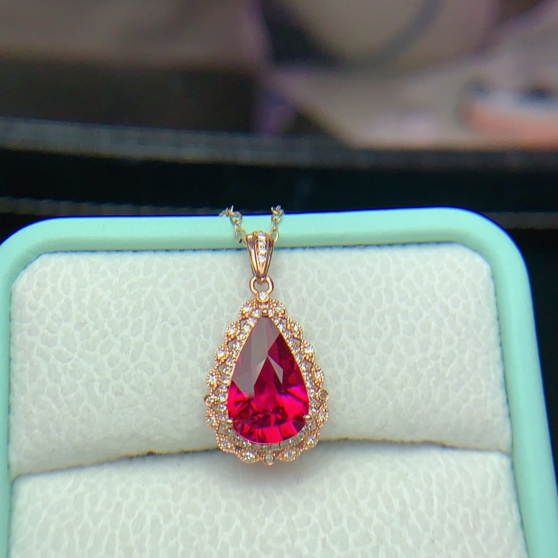 14k Gold 2.4 Ct Natural Tourmaline & Diamond Pendant( Without Chain ) - 2