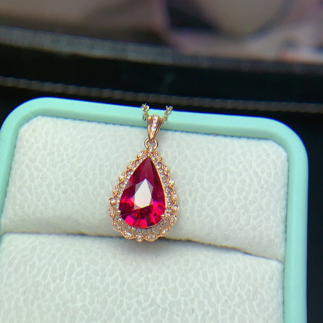 14k Gold 2.4 Ct Natural Tourmaline & Diamond Pendant( Without Chain ) - 9