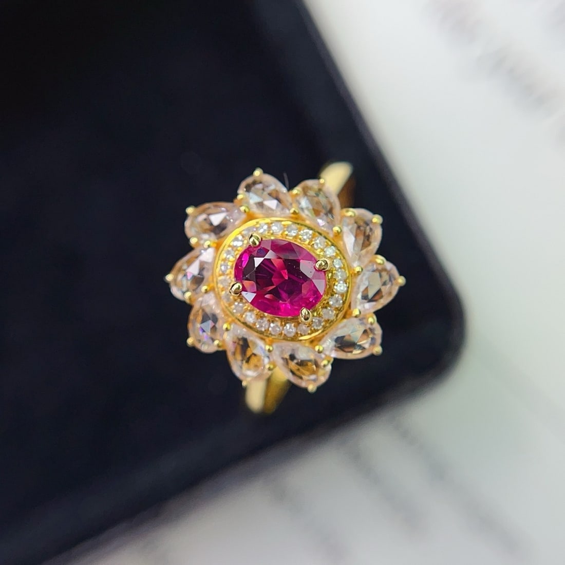 14k Gold 0.82 Ct Natural Ruby & Diamond & Sapphire Ring - 4