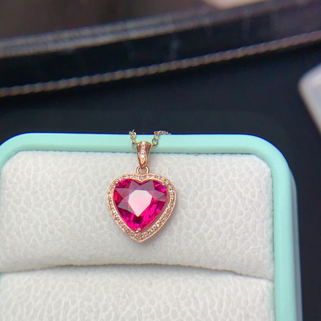 14k Gold 2.4 Ct Natural Tourmaline & Diamond Pendant( Without Chain ) - 2