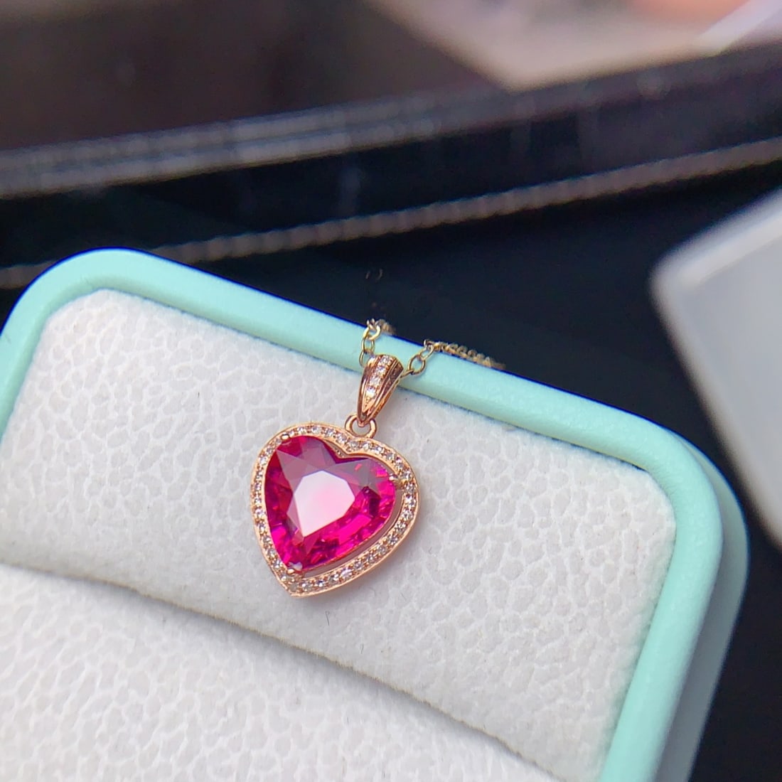 14k Gold 2.4 Ct Natural Tourmaline & Diamond Pendant( Without Chain ) - 7