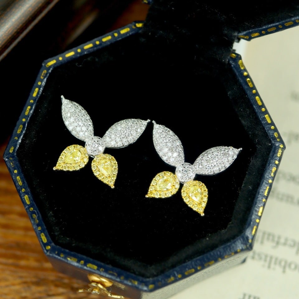 14k Gold 0.78 Ctw Natural Yellow Diamond & Diamond Earrings - 4