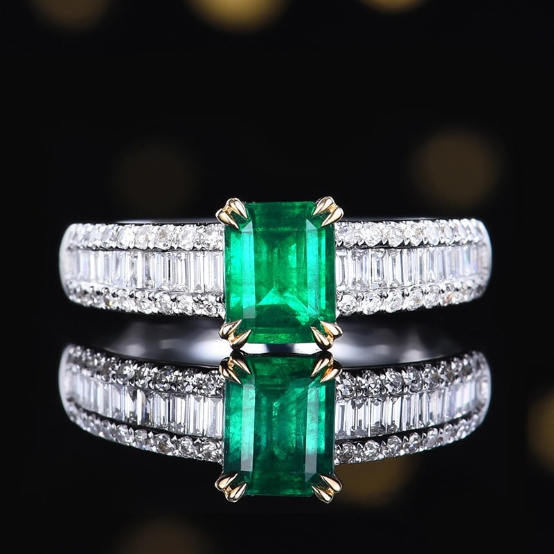 14k Gold 1.31 Ctw Natural Emerald & Diamond Ring: Ref:231136334 // gold content:14k gold // ring size:7. 25us // // main gemstone:emerald // shape:octagonal // carat weight:0. 91ct // color:green // treatment:natural // // adjacent gemstone 2 :
