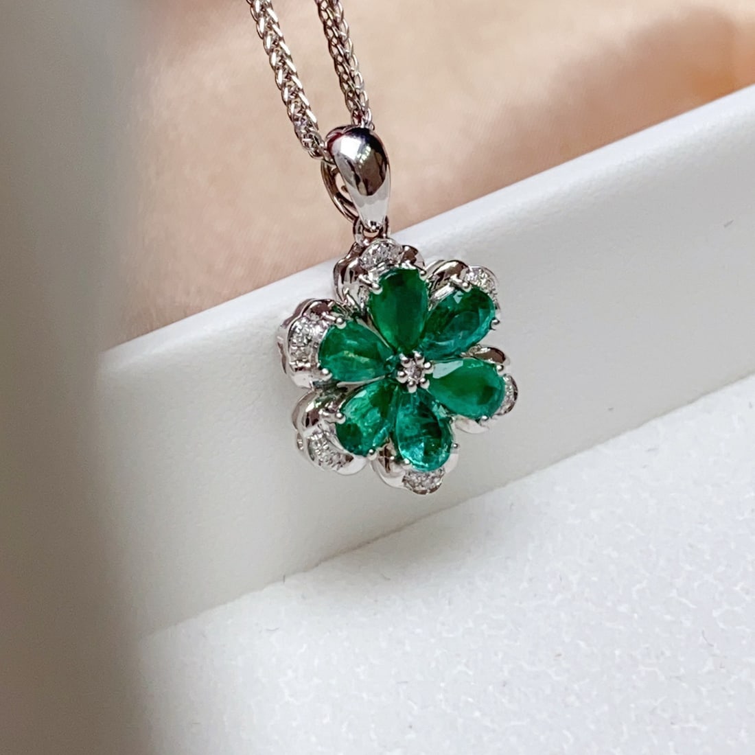 14k Gold 1.80 Ct Natural Emerald & Diamond Pendant( Without Chain ) - 3