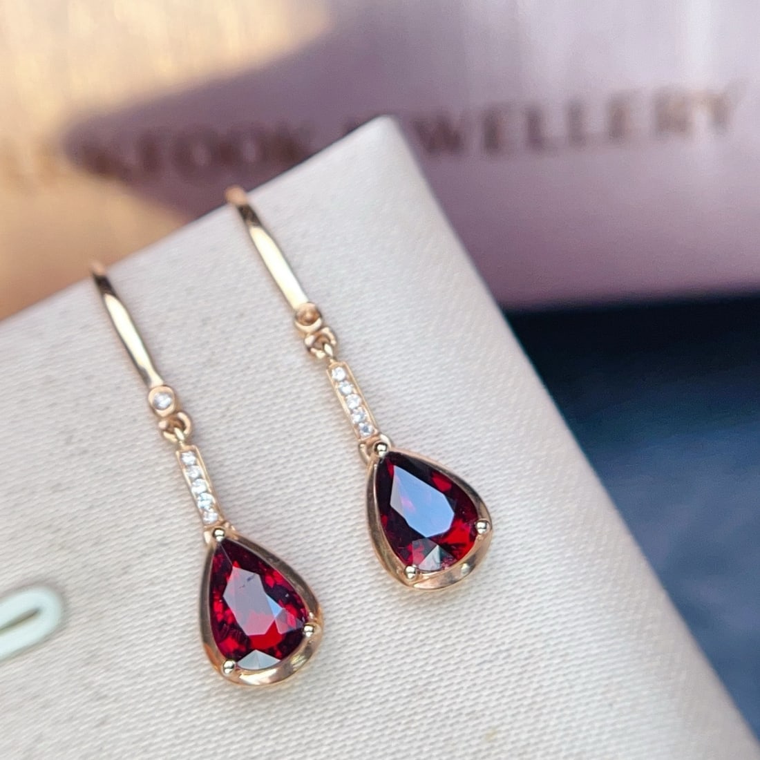 14k Gold 1.42 Ctw Natural Tourmaline & Diamond Earrings: Ref:231136339 // gold content:14k gold // main gemstone:tourmaline // shape:pear // carat weight:1. 35ct // color:red // treatment:natural // // adjacent gemstone 2 : diamond // number of stones:12
