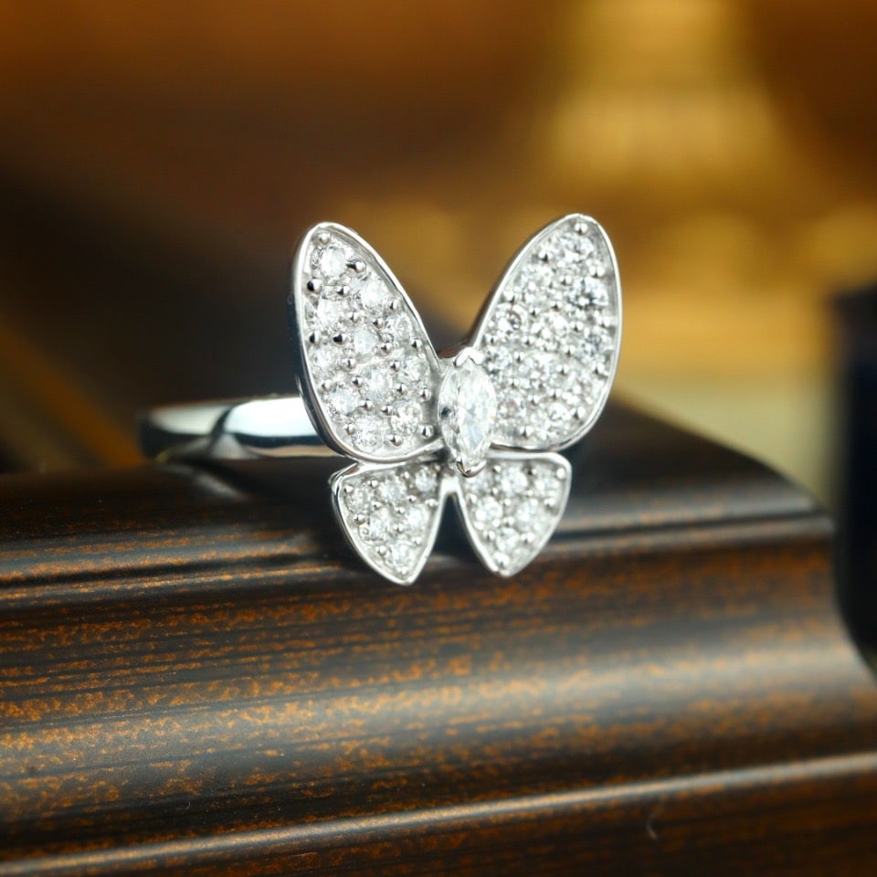 14k Gold 0.70 Ct Natural H Diamond & Butterfly Ring - 4