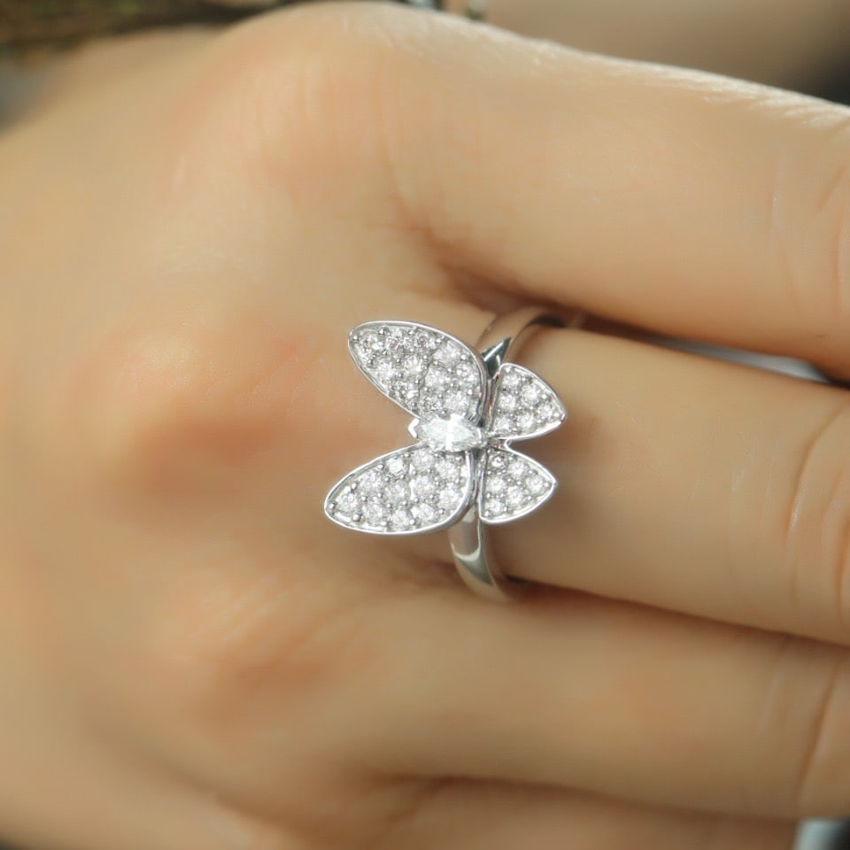 14k Gold 0.70 Ct Natural H Diamond & Butterfly Ring - 5