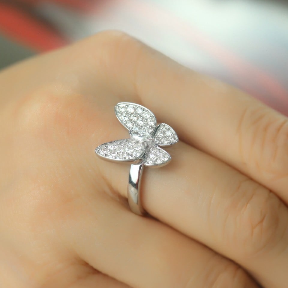 14k Gold 0.70 Ct Natural H Diamond & Butterfly Ring - 6