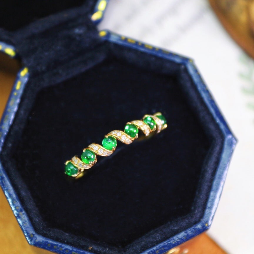 14k Gold 0.70 Ctw Vivid Green Natural Tsavorite & Diamond Ring - 2