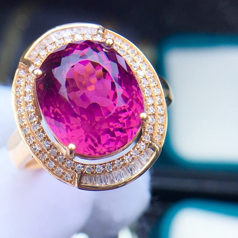 14k Gold 6.8 Ct Natural Tourmaline & Diamond Ring - 2