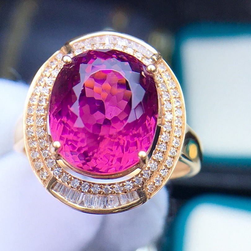 14k Gold 6.8 Ct Natural Tourmaline & Diamond Ring - 3