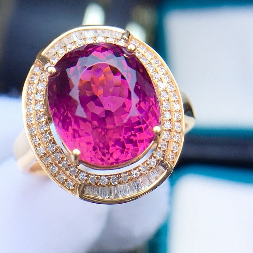 14k Gold 6.8 Ct Natural Tourmaline & Diamond Ring - 4