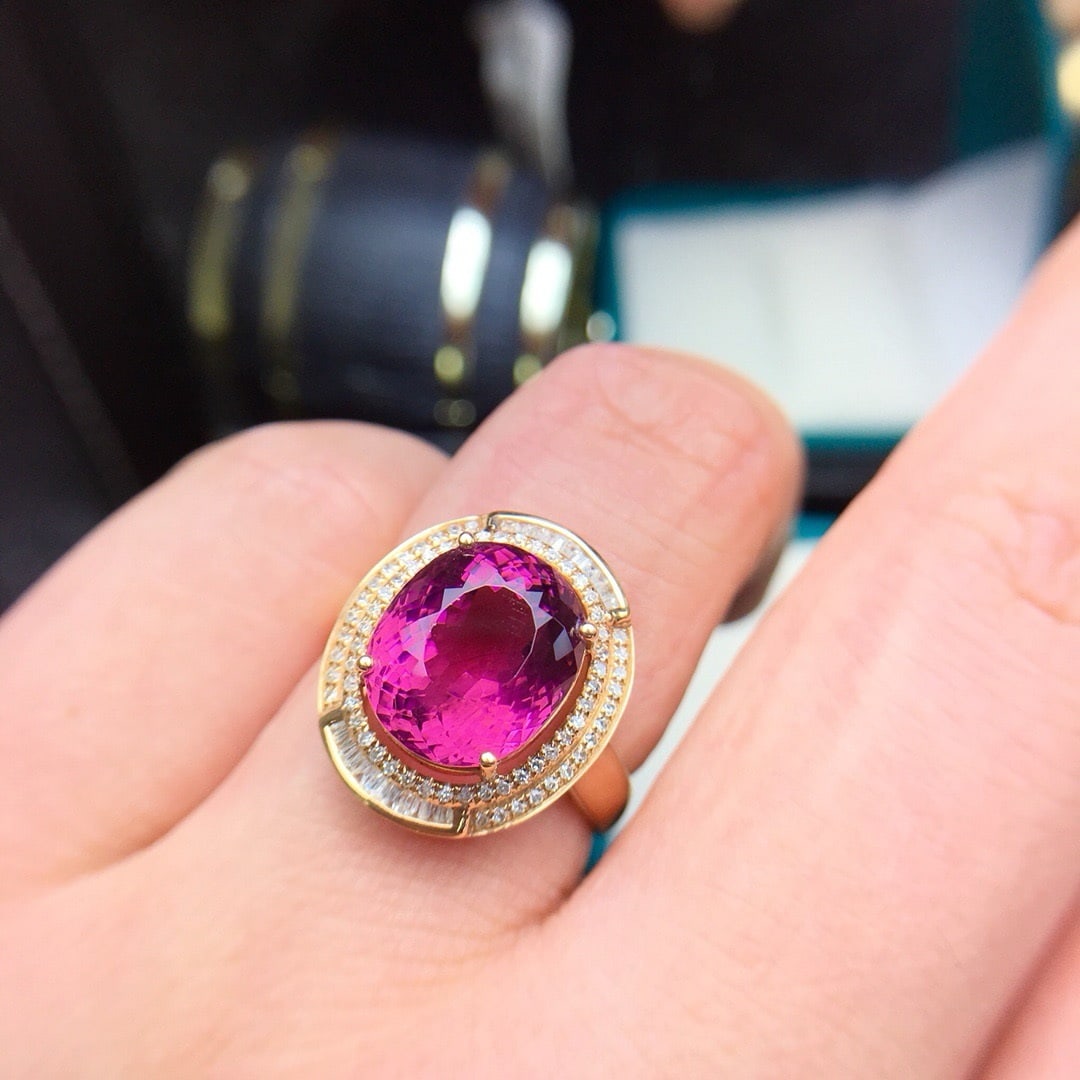 14k Gold 6.8 Ct Natural Tourmaline & Diamond Ring - 6