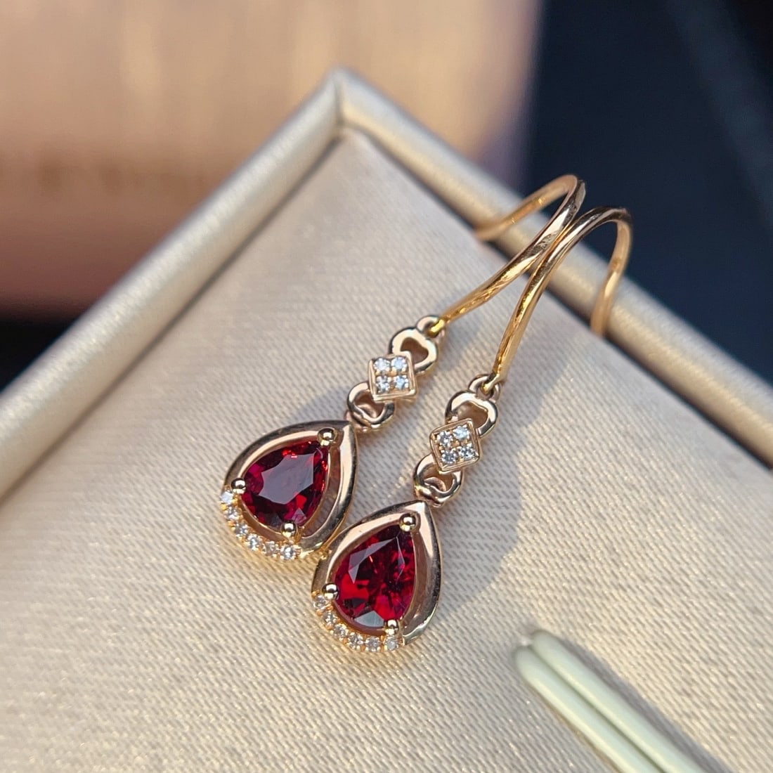 14k Gold 0.86 Ctw Natural Tourmaline & Diamond Earrings - 2