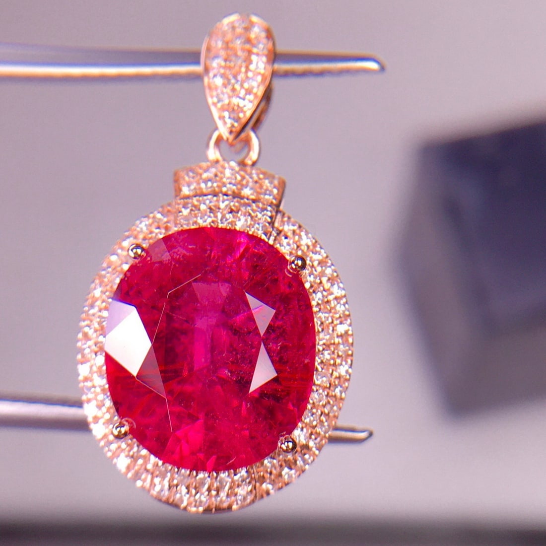 14k Gold 3.68 Ct Natural Tourmaline & Diamond Pendant( Without Chain ) - 2