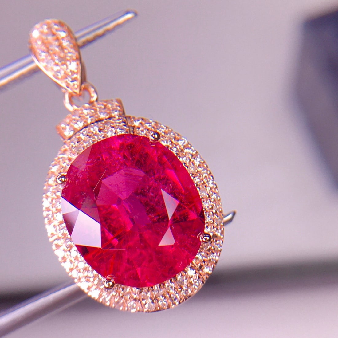 14k Gold 3.68 Ct Natural Tourmaline & Diamond Pendant( Without Chain ) - 3