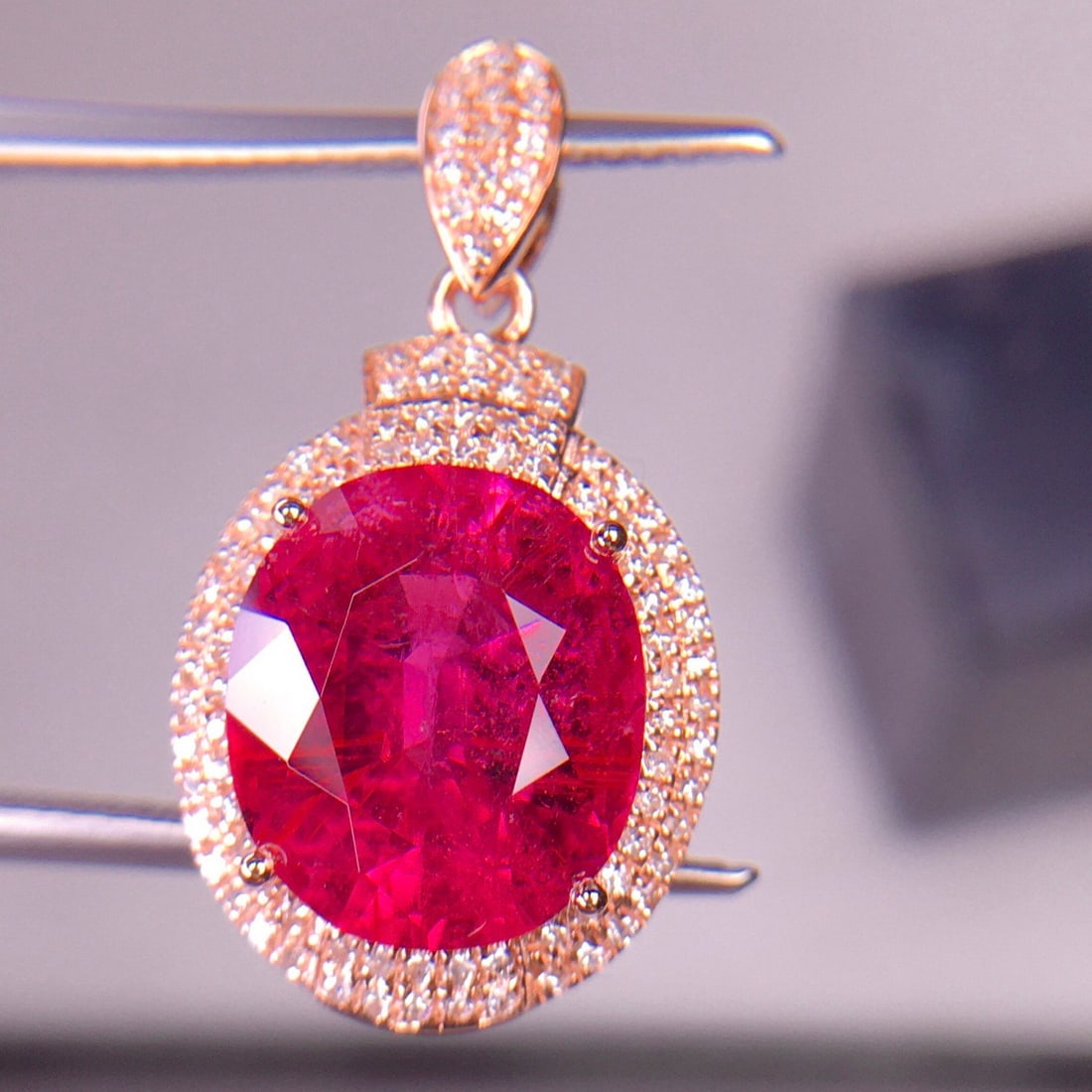 14k Gold 3.68 Ct Natural Tourmaline & Diamond Pendant( Without Chain ) - 4