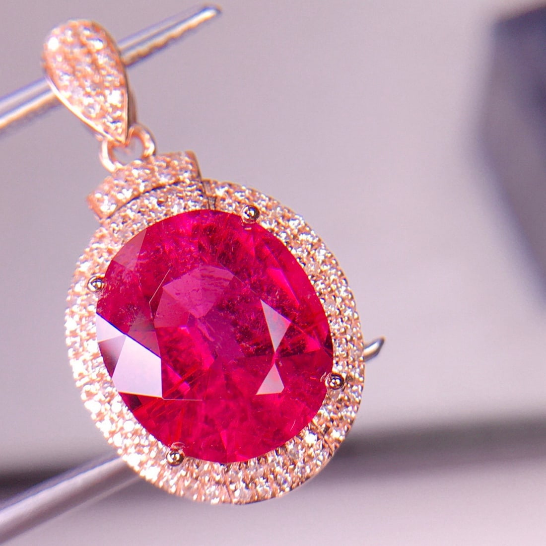 14k Gold 3.68 Ct Natural Tourmaline & Diamond Pendant( Without Chain ) - 6