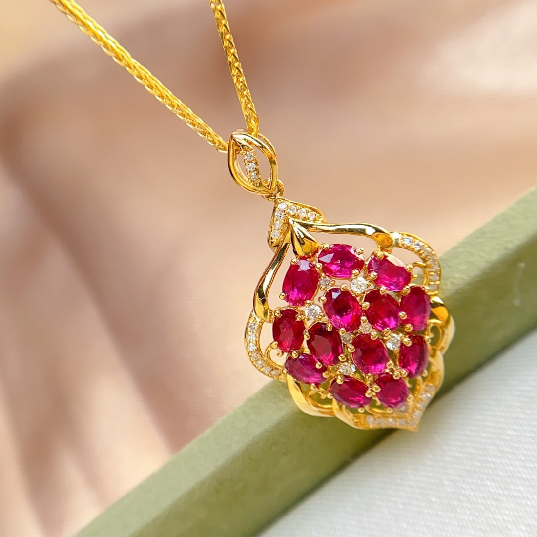14k Gold 3.10 Ct Natural Ruby & Diamond Pendant( Without Chain ) - 2