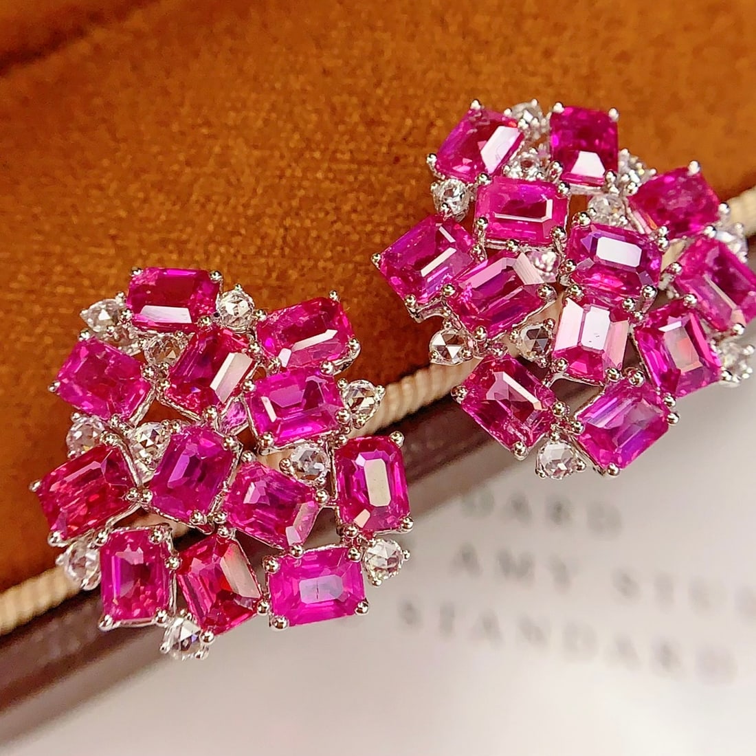 14k Gold 6.66 Ct Natural Ruby & Diamond Earrings - 2