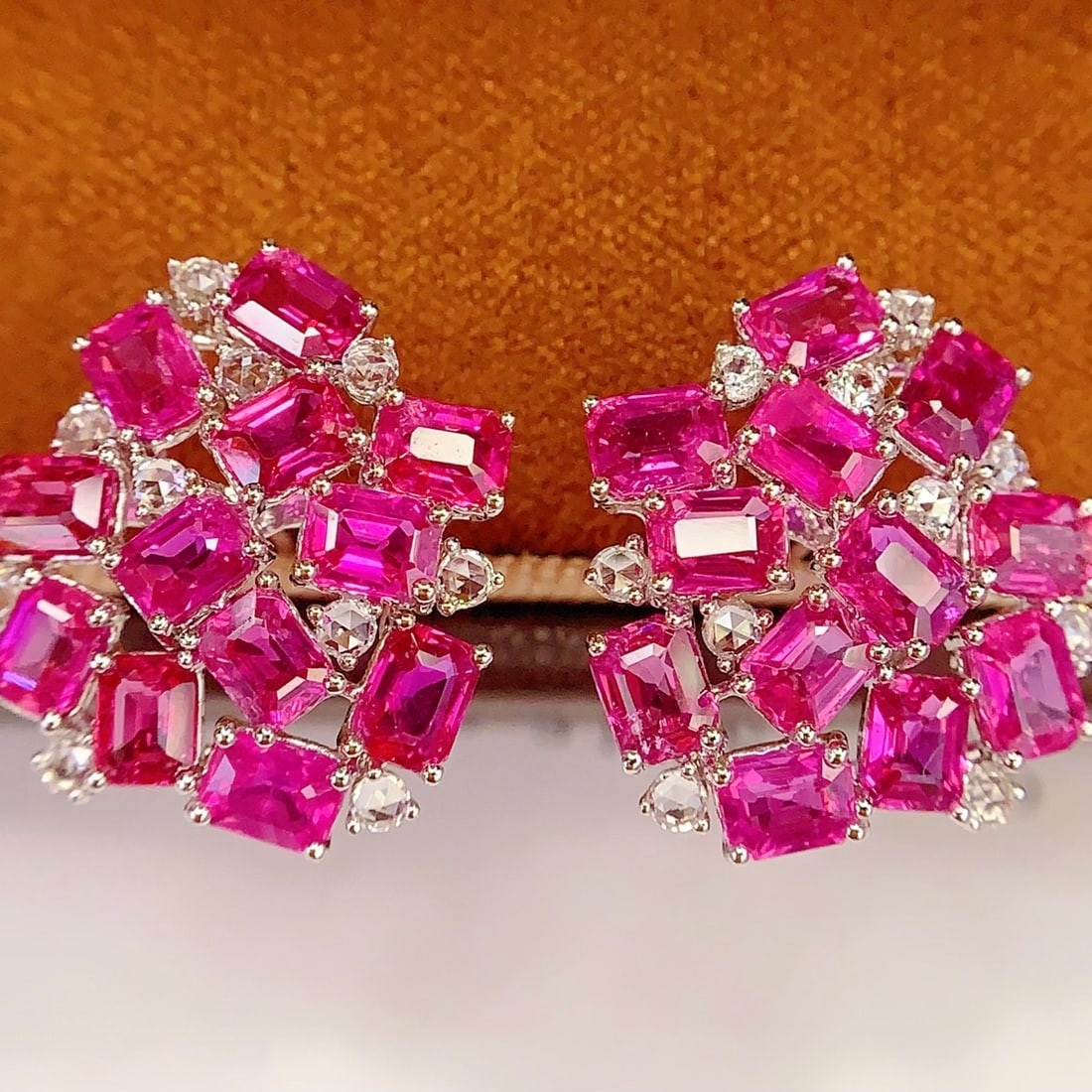 14k Gold 6.66 Ct Natural Ruby & Diamond Earrings - 4